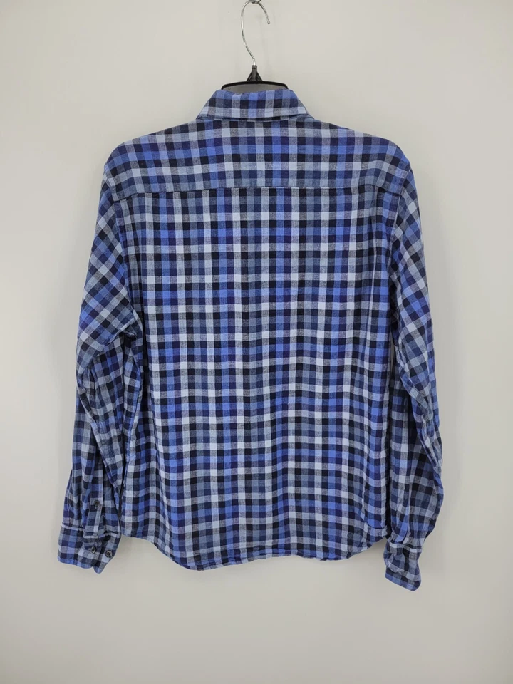 Camisa masculina Toscano azul média xadrez linho manga longa botão para cima preppy moderna - Imagem 2 de 4