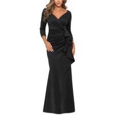 Xscape Womens LEXI Scuba Black Ruffled Long Formal Dress Gown Ruched SIZE 10 NEW
