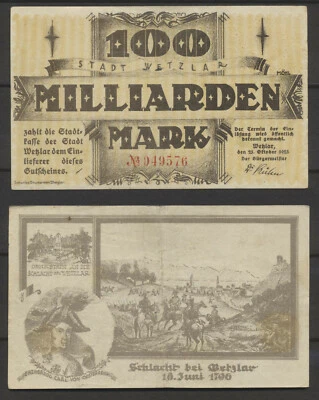 Wetzlar 100 Milliarden Mark 25. Oktober 1923 Notgeld aus Rheinland ( 1037 - Bild 1 von 2
