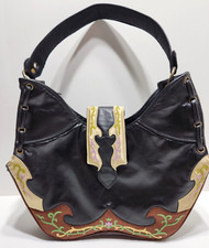 Oovoo Le Thihong Tu Hand Embroidered Black Silk & Leather Asian Style Purse/bag