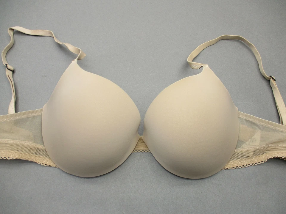 32D Calvin Klein Womens Nude Underwire Padded Back Closure T-Shirt Demi Bra 2H - Image 2 of 4