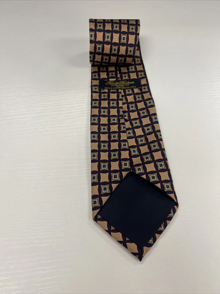 Corbata de cuello de seda geométrica beige y azul marino Brooks Brothers EE. UU. para hombre $125 Foto 2 de 4