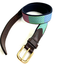 Vineyard Vines Ribbon Belt Kids Size 28 Patchwork Whales Brass Buckle Leather