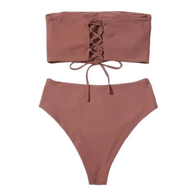 Maillot de bain bikini femme sans bretelles imprimé motif couleur vacances plag - Photo 1/4
