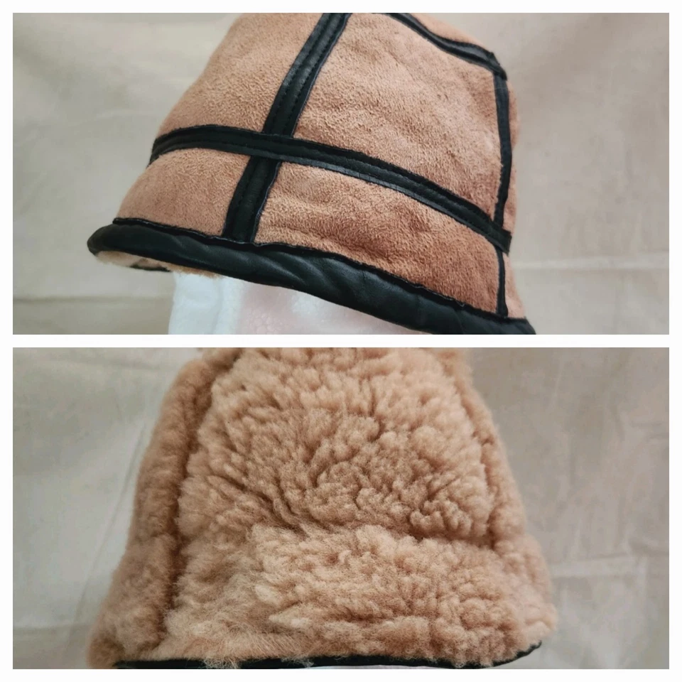 De Colección Años 90 Sherpa Sombrero Cubo Pulido Retazos Piel de Oveja Gamuza Retro Pequeño Foto 2 de 4
