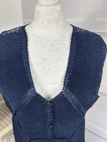 Liz Claiborne Leather Waistcoat Chest Size 36in With Lace Design Trim In Blue - Picture 3 of 17