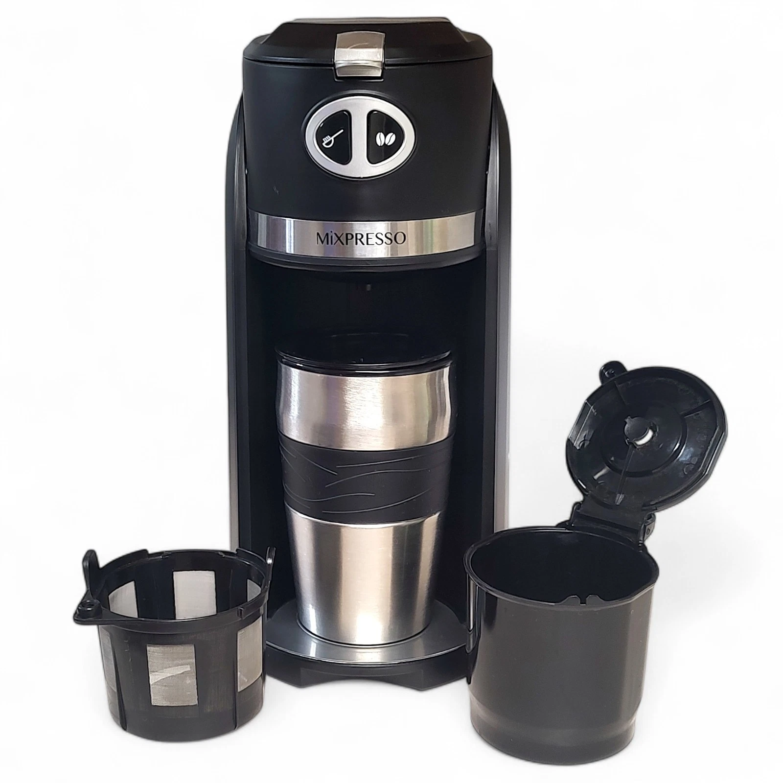 Mixpresso 2 in 1 Grind & Brew Automatic Personal Coffee Maker, Automatic Single Serve Coffee Maker with Grinder Built-In and 14oz Travel Mug, Auto Shut Off Function,Black Travel Coffee Maker - Thumbnail 3