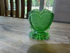 Degenhart Glass  Heart Sweetheart Toothpick Holder Possibly Emerald Vintage