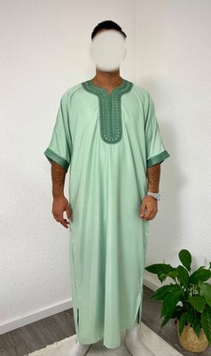 Men s Kaftan Thobe Gandoura Djellaba Abaya Mint Green Grün