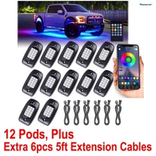 12 Pod RGB LED Rock Light Underbody Trail Rig Glow Lamp Offroad SUV Pickup Truck