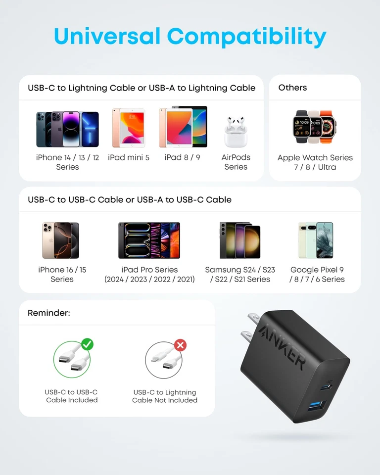 Cargador Anker iPhone 16, Paquete de 2 Bloque Cargador USB C Carga Rápida para iPhone 16+ Foto 3 de 4