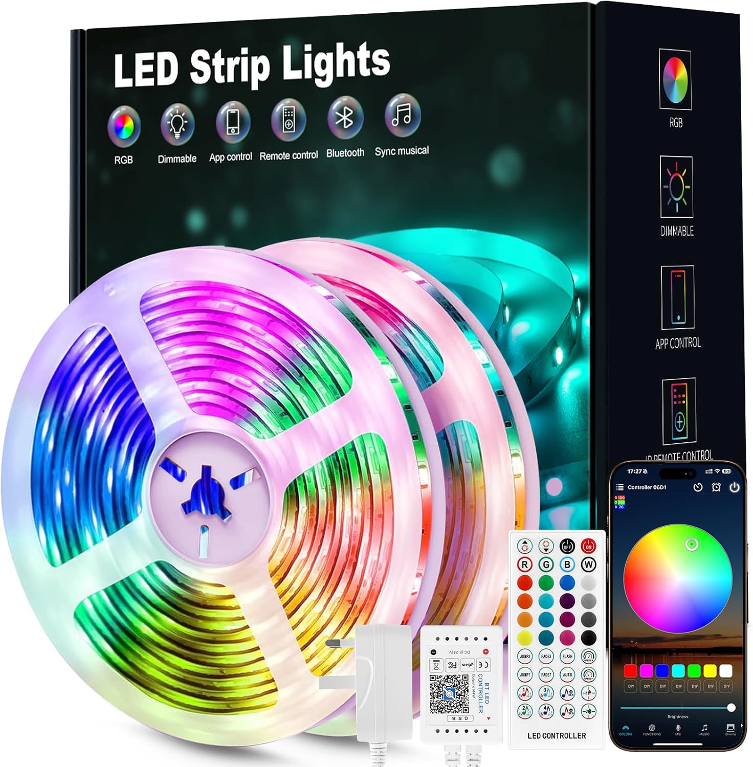 LED Strip Light 20M, RGB Music Sync Colour Changing LED Lights for Bedroom, Smar