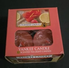 Yankee Candle 12 Scented Tea Light Box Candles Strawberry Lemon Ice NEW Retired