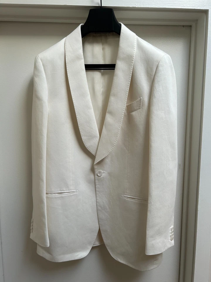 Chaqueta de Cena Suitsupply Blanca Ajuste A Medida Chal Habana Solapa 40L Lino/Algodón Foto 3 de 4