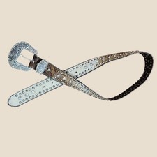 Vintage Nocona Belt Co Rhinestone Genuine Leather Western Belt Silver Calf Hair