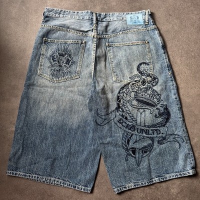Ecko Unltd. Baggy Jeans Hip Hop OG Oldschool Bestickt Jorts Gr. 34 / XL Blau 