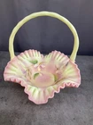 Fenton glow Burmese custard glass basket Dogwood SIGNED BY T FENTON
