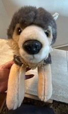 Miyoni By Aurora Plush Wolf 18" Long Soft Stuffed Animal Toy Gray Cream. EUC