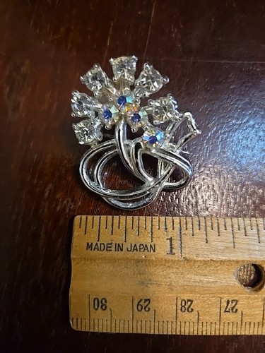 Vintage Brosche Anstecknadel blau AB Strass silberfarben - Bild 5 von 5
