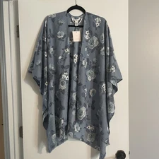 Lauren Conrad Womens Shawl Scarf Throw Floral Blue Lightweight New