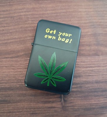 Windproof Refillable Oil Lighter Black Pot Leaf Get Your Own Bag!