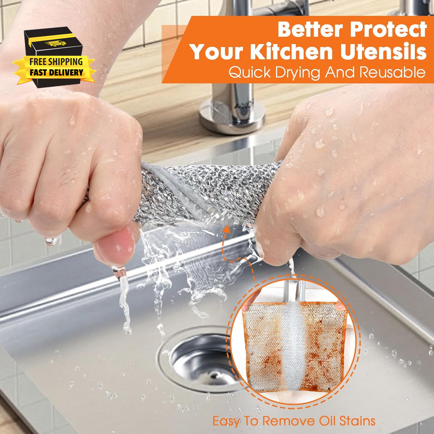 Non Scratch Wire Dishcloth,Double-Layer Wire Dishwashing Rags for Wet and Dry,Wi