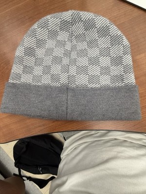 Louis Vuitton Gray Check Knit Beanie Hat Men s One Size Winter Cap