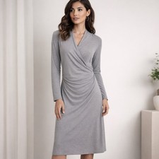 Ann Taylor NEW Grey Jersey Knit Wrap Midi Dress Long Sleeve Draped Office Size 4