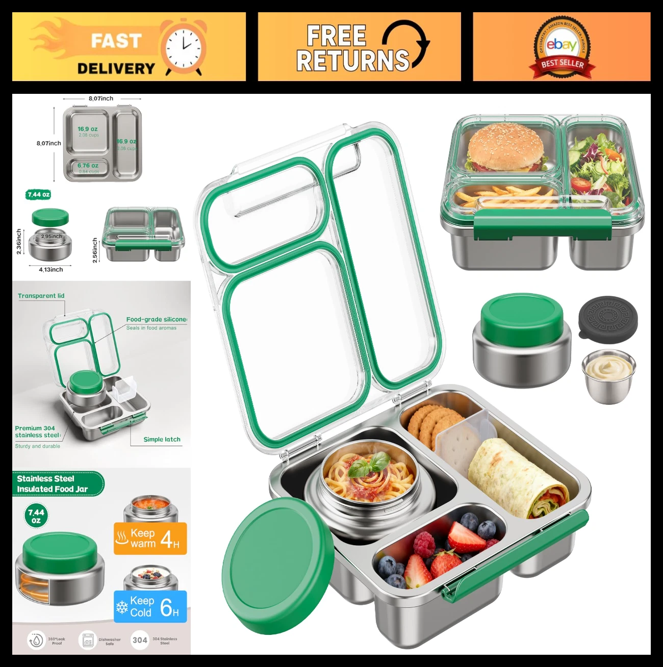 Stainless Steel Bento Box for Kids & Adults, Insulated Food Jar, Lunch Container