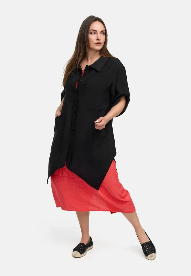 KEKOO new! Lagenlook Long-Bluse Jacke 44-46 (2) Bambus-Viskose Taschen schwarz - Bild 1 von 4