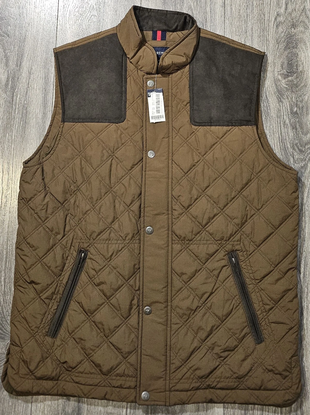 Cremieux 38 Nylon Lined Diamond Quilted Golf Vest Olive Brown Suede Men's Size L