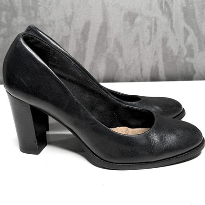 #ad Clarks Plus Women Black Leather Round Toe Block Heel Pumps Shoes Sz 8 Comfort $30.00