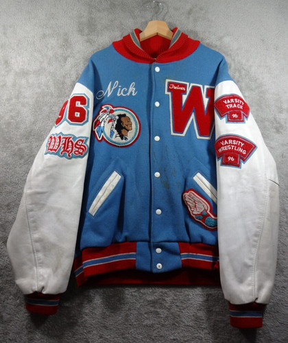 Vintage 90s Varsity Leatherman Jacket Size 2XL Wrestling Made In USA