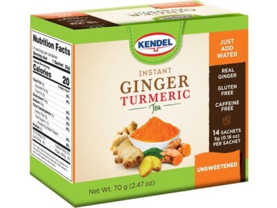 Instant Ginger Tumeric Tea Caffeine Free, Sugar Free  (14 Sachets) By Kendel