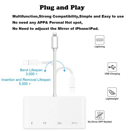 For iPhone/iPad USB OTG Adapter Fast Data Transfer Photos / Video / Audio - Photo 4 sur 5