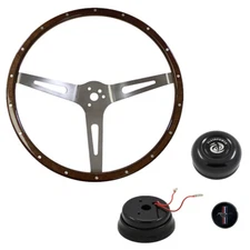 CJ Classics Steering Wheel Kit Wood Grain 15” 3-Bolt Running Horse Logo Black...