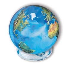 2" Aqua Crystal Earth Globe w/ Glass Base