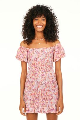 H&M Smocked Off-the-shoulder Mini Floral Dress Size L NWT