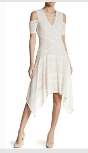 NWT BCBCG MAXIZRA ODETTE COLD-SHOULDER ASYMMETRICAL HEM LACE DRESS SZ S $230
