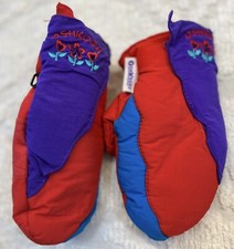 Vtg Girl OshKosh Sz 2-4 Mittens Red Floral Waterproof Dri Hand Hook/loop Closure