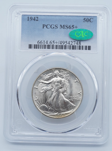 1942 P Walking Liberty 50C Half Dollar PCGS & CAC MS65+ - C1939 - .705