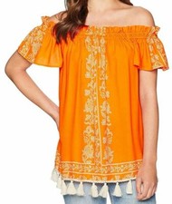 $295 Show Me Your Mumu Women's Orange Woodstock Tassle Retro Tunic Top Size S