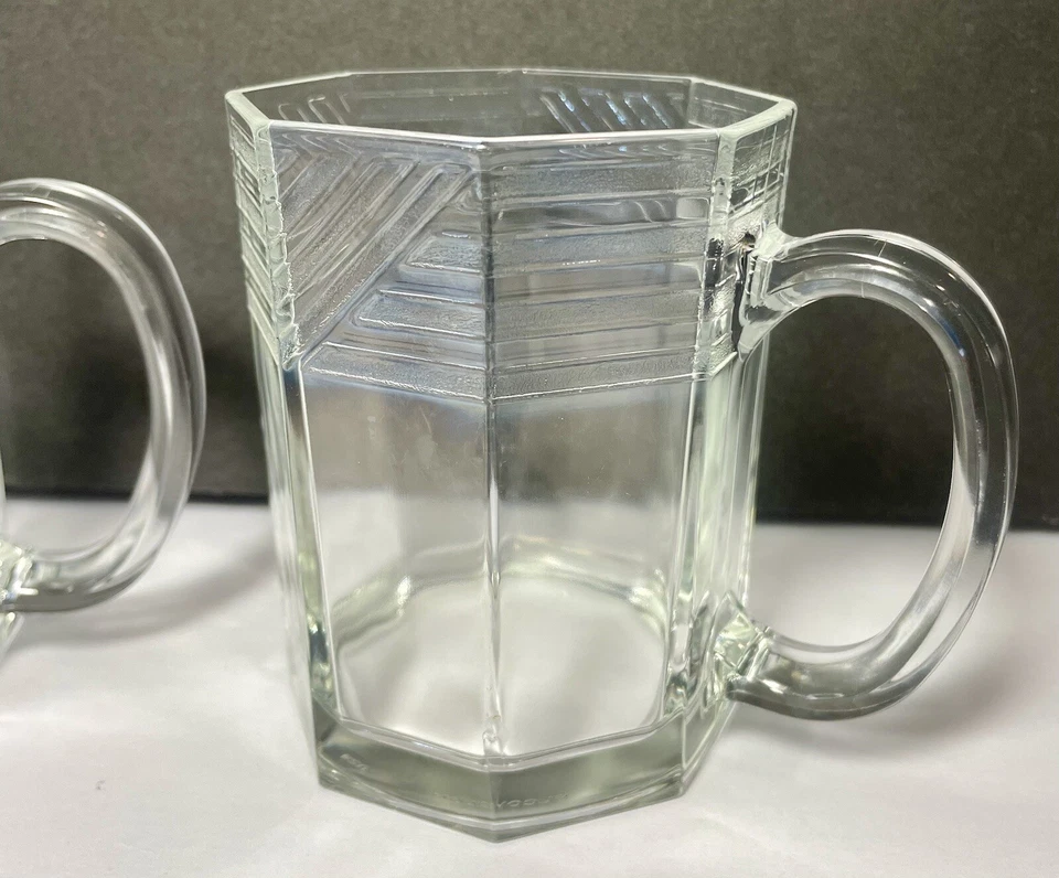 Arcoroc 美国 Octime 透明马克杯 几何八角咖啡杯 MCM 2 件套 复古 — 第 3/4 张图片