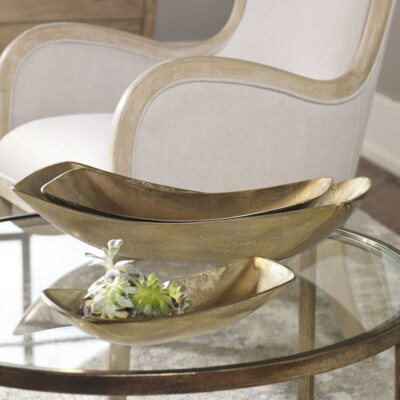THREE ANAS MODERN CAST ALUMINUM DECORATIVE BOWLS UTTERMOST 18957