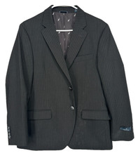 NAUTICA Men's Suit Jacket Size 40S Black Pinstriped Modern Fit Bi-Stretch FLAW