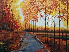 Oil painting  LANDSCAPE 12"X9"  mixed media original canvas back framed AUTOMN