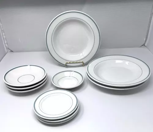 SHENANGO GREEN STRIPE BAND SET OF 10 VINTAGE RESTAURANT WARE PLATES & BOWLS