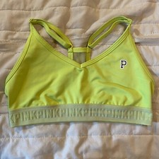 Victorias Secret PINK Ultimate Sports Bra Small Neon Yellow Lightly Lined Racer