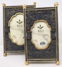 2 -Raj Collection  Antiqued Gold/Bronze and Black Tone Frame 5x7 and 3.5x5 - New