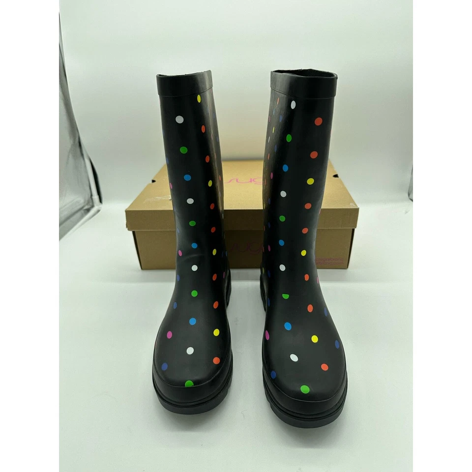 Sugar, Botas de Lluvia Altas Riffle para Mujer, Punto Fiesta Negro, Talla 10M Foto 3 de 4